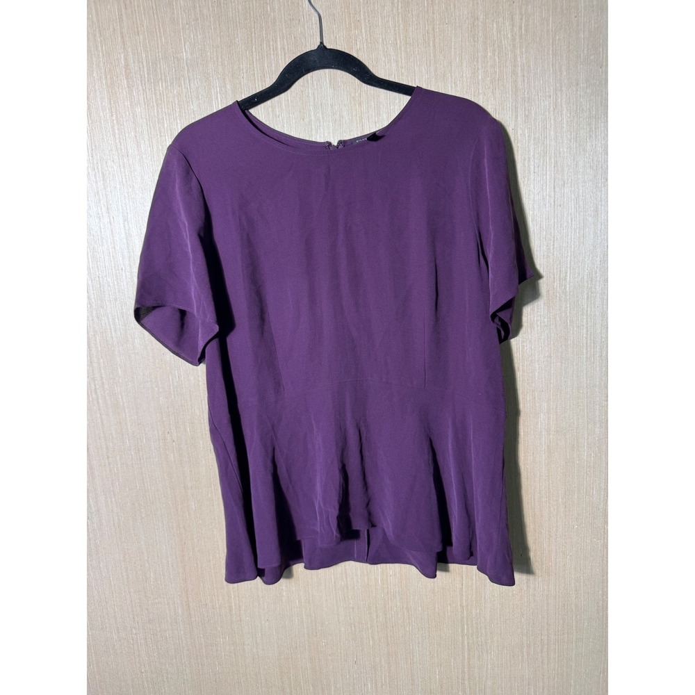 Eileen Fisher Purple Peplum Top Short Sleeve Career Casual Blouse